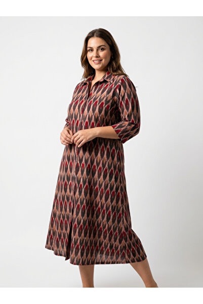 Generic Brand Rochie tip camasa din bumbac Ikat, marime XXL