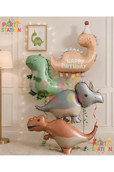 Parti Station Retro Dinosaur Concept - 4-Piece Extra Large Birthday Balloon S...