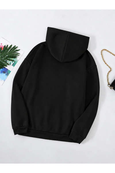 SOFT AURA Kadın Siyah Kapüşonlu Sweatshirt NIRVANA