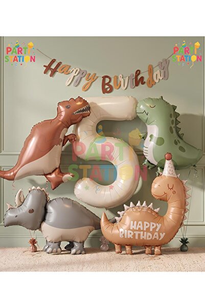 Parti Station Retro Dinosaur Concept Age 5 - 6 Piece Extra Large Birthday Bal...