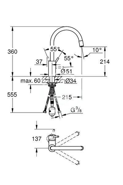 Grohe Baterie de bucătărie pe picior 32663003 Concetto