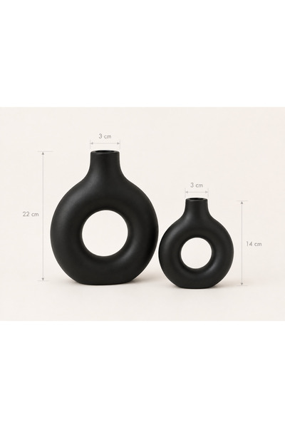 Happyland Vazo Siyah Filut Küçük Boy Kırılmaz Dekoratif Halka Vazo 14 cm Modern Yapay Çiçek Vazosu SK64