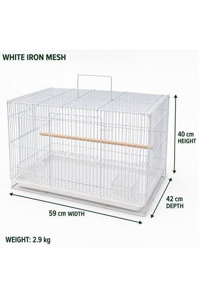 Generic Brand قفص طيور شبكي أبيض متوسط الحجم مع مجثم خشبي - 59 × 42 × 40 سم