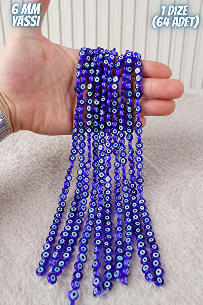 Mortex 6 mm Blue Colored Flat Glass Evil Eye Bead String - 1 String (64 Piece...