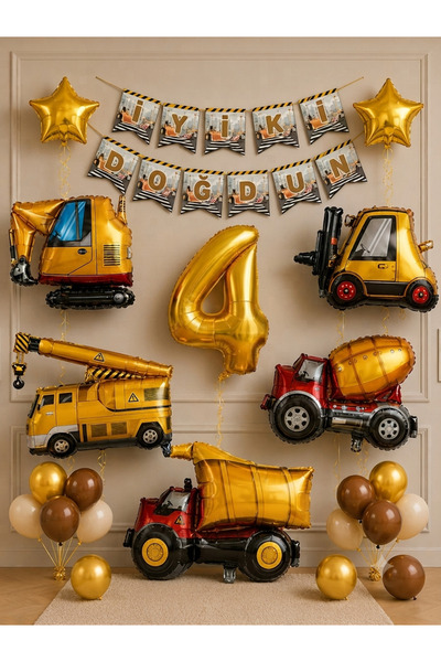 ALYA PARTİ 20 PARÇALI İnşaat Temalı Doğum Günü Balon Seti 4 Yaş | 6'lı İş Mak...