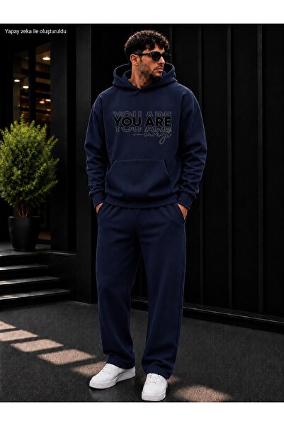 caddekombin Men's You Are Enough Written Sweatpants Set / Hooded Sweatshirt w...