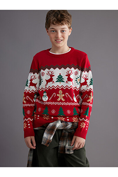 LC Waikiki Rmz Gi̇yi̇m Farkiyla Zero Roba Yaka Christmas Themed Boys' Knitwea...