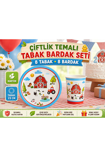 Partifabrik Çiftlik Hayvanları Temalı Karton Tabak Bardak Set 8 Adet