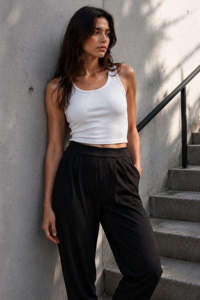 Rokka Moda Παντελόνι jogger από κρεπ με πλισέ και τσέπες