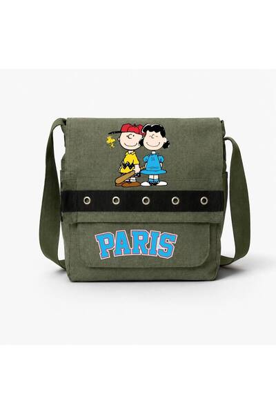 Minga London Khaki Paris Printed Round Eyelet Messenger Bag
