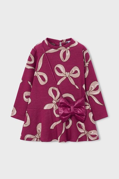 MAYORAL Girl Child 3-9 Years Old Patterned Dress and Handbag Set Burgundy