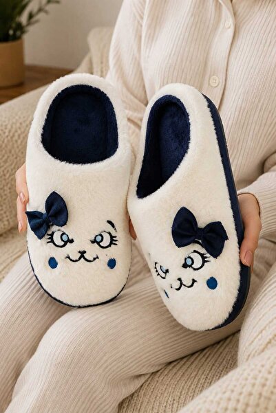 Slipcat Women's Soft Plush House Slippers with Bow and Cute Cat Figure