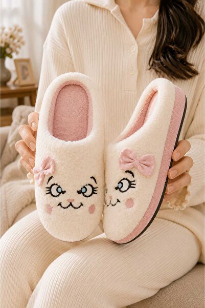 Slipcat Women's Soft Plush House Slippers with Bow and Cute Cat Figure