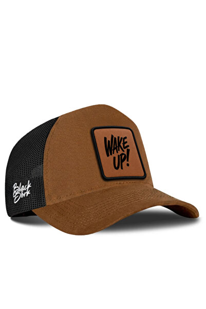 BlackBörk Șapcă trucker camel-negru cu logo Wake Up