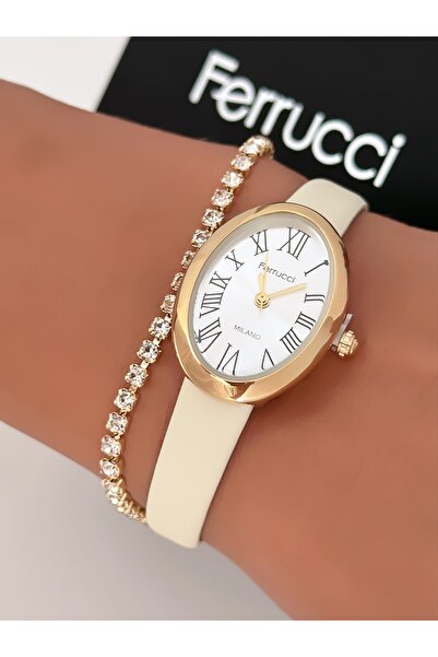 Ferrucci Leather Cord Oval Case Roman Numeral Women's Wristwatch 2 Years Warr...
