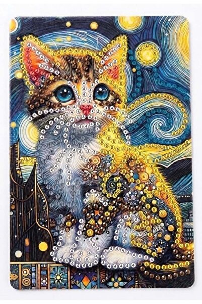 iğne izi 5D Elmas Taş İşleme Kiti Tablo 10X15 cm Kedi Desenli - Diamond Painting