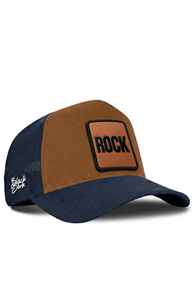 BlackBörk Rock Logo Navy Blue-Camel Trucker Hat