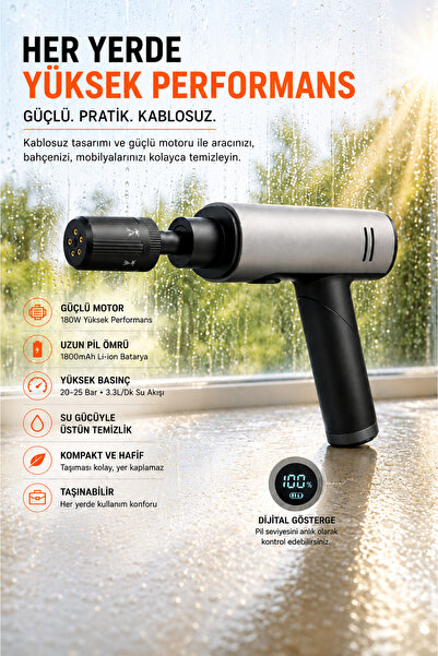 VOOKA Araç Yıkama Tabancası Kablosuz Basınçlı 180W – 20-25 Bar, 6 Kademeli Su...