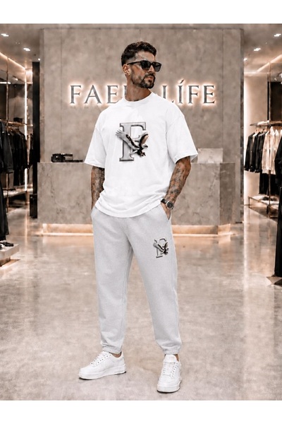 FAEL LİFE Unisex New Season T-Shirt and Sweatpants F Eagle Printed Set