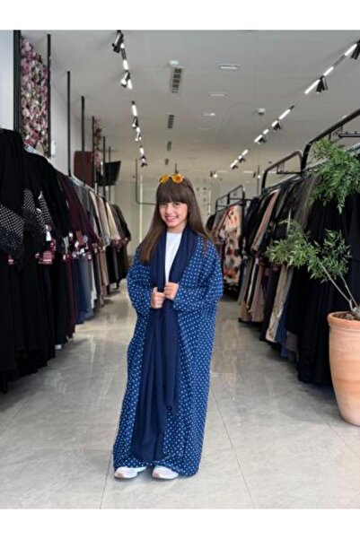dar laha abaya D5108 - عباية للأطفال من قماش الشيفون المبطن والمنقّط - لون كحلي