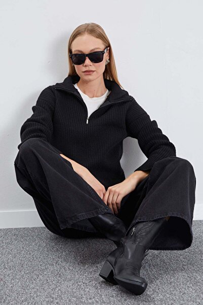 Fulla Moda Half-Zip Turtleneck Knit Sweater