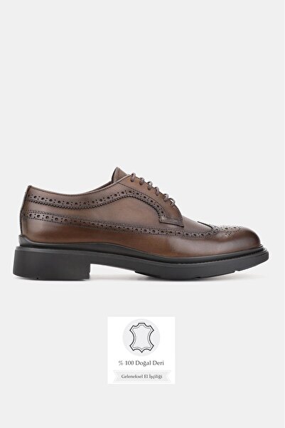 TUNAELLİ Men's Light Brown Genuine Natural Leather Lace-Up Shoes, Size 39-45