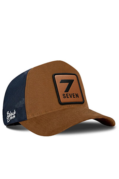 BlackBörk Number 7 Logo Camel-Navy Blue Trucker Hat