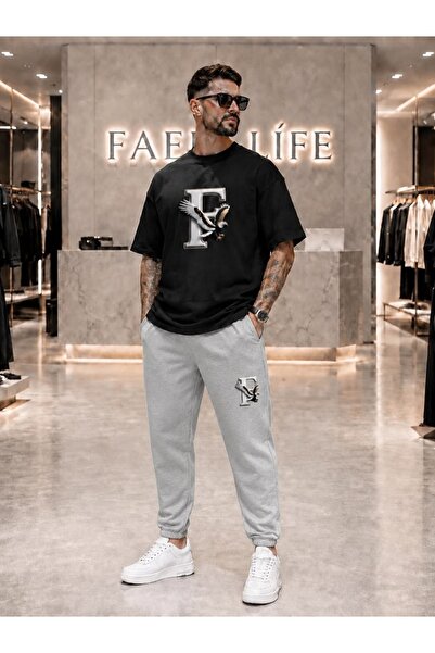 FAEL LİFE Unisex New Season T-Shirt and Sweatpants F Eagle Printed Set