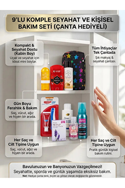 Oxylust Seyahat Boy Kişisel Bakım Seti, Dove Şampuan, Bee Beauty Krem, Benri ...