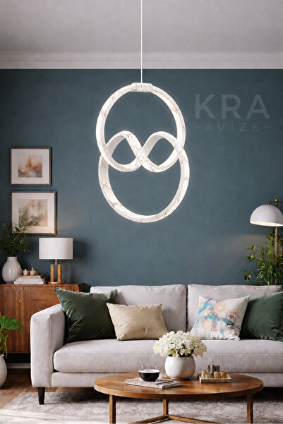 kra avize SERAMİK DESENLİ Beyaz LORA 3 Renk Modern LED AVİZE