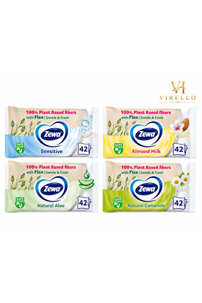 Zewa Set 4 pachete șervețele umede Zewa, Sensitive, Almond Milk, Aloe și Camo...