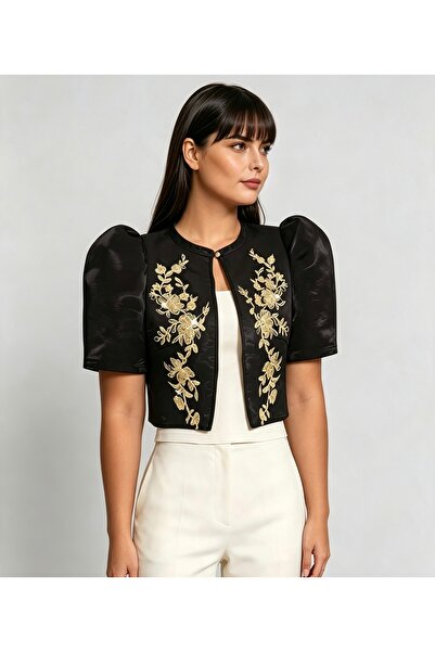 Generic Brand Elegant Filipiniana Bolero - Puff sleeve - Black vest