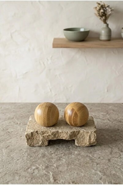 NESS HOME Set of 2 Round Bamboo Decorative Salt and Pepper Shakers