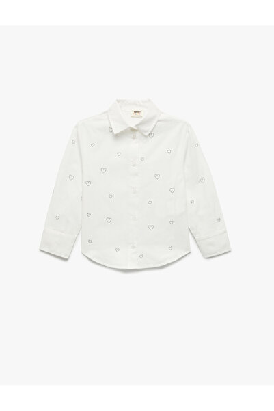 Koton Kids Girl's Buttoned Long Sleeve Collared Cotton Heart Patterned Shirt