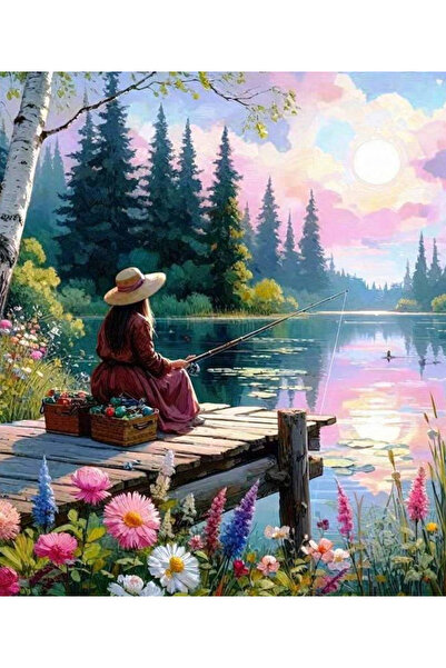 Stuniko ® Tablou Pictură pe Numere Peisaj “La Pescuit”, 50 x 40 cm, Kit Pictu...