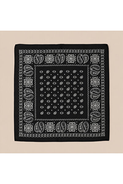 EveryScarf Midnight Paisley Siyah %100 Pamuk Fular 70x70 cm