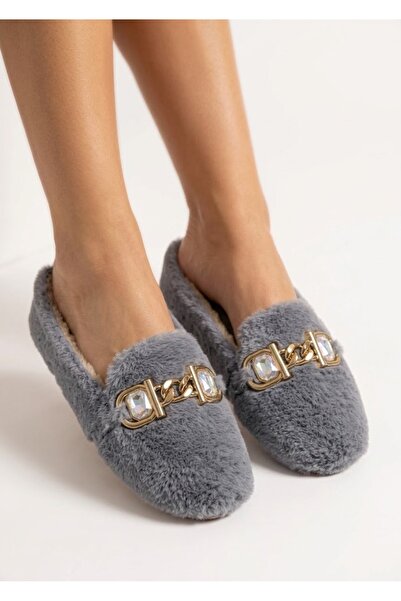 FootFrenzy Women's Plush Shoes - Home/Outdoor Ballerinas with Stones and Chai...