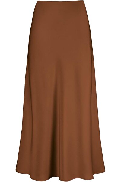 GENERAL Otuzhi Women's High Waist Hidden Elastic Waistband Satin Long Skirt