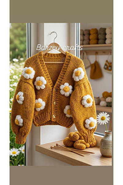 Barzey crafts El Knitted Floral Women's Cardigan Model