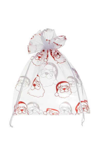 OEM Saculet Cadou din Organza Transparenta cu Mos Craciun Rosu Folie 21x26cm