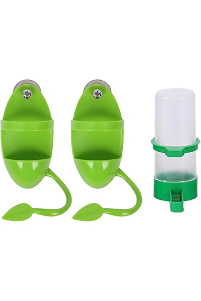 TERRIFI 2-Piece Bird Feeder and 1-Piece Water Fountain Set Parrot Feeding Sta...