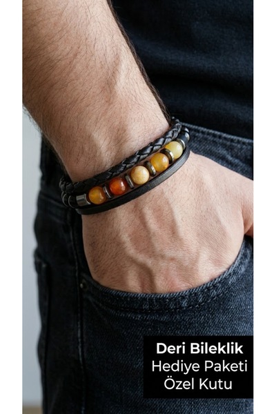 HER ŞEY NOTA www.herseynota.com Santino Amberfield Black Leather Yellow Stone...