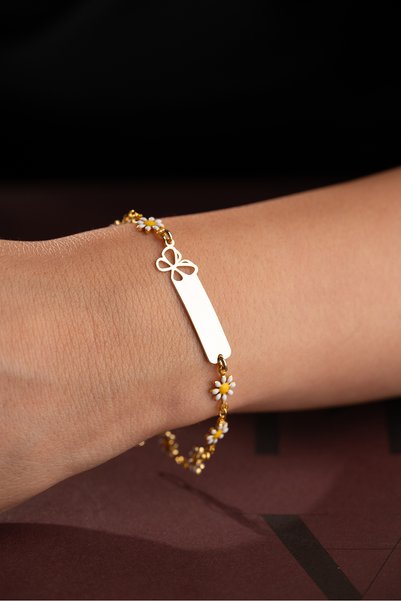 Silvano Jewelry Steel Daisy Name-Engravable Children's Bracelet