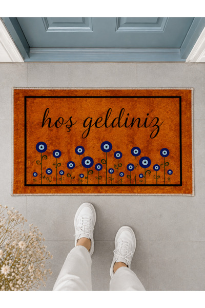 Suare Concept Nazar Boncuğu Floral Welcome Door Mat 40X60 cm - Washable Non-S...