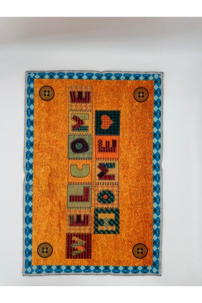 Suare Concept Home Sweet Home Kırkyama Patterned Door Mat 40X60 cm - Digital Printed Washable Non-Slip Base Mat