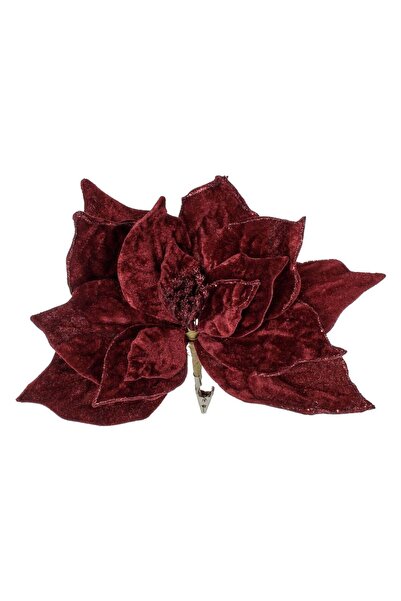 OEM Floare Decorativa de Craciun Bordo cu Glitter & Clips 23cm