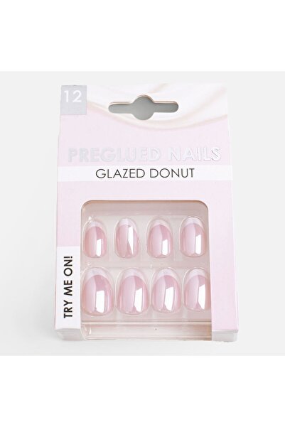 OEM Pink Glaze French Oval False Nails with Glue - 12pcs