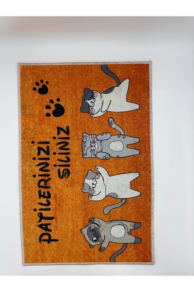Suare Concept Wipe Your Paws Written Cat Figure Door Mat 40X60 cm - Washable Non-Slip Base Mat