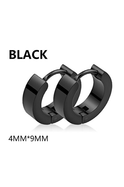 Choice1 Black 1Pair Punk Stainless Steel Round Circle Hoop Earrings For Men W...