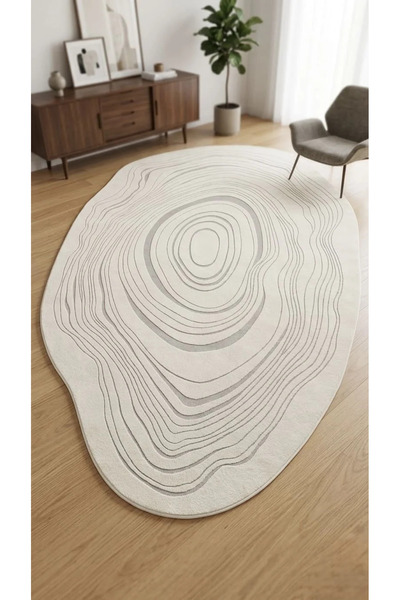Gülsev Home Karina Modern Asimetrik Kesim Kaymaz Tozumaz Dokuma Akrilik Krem ...